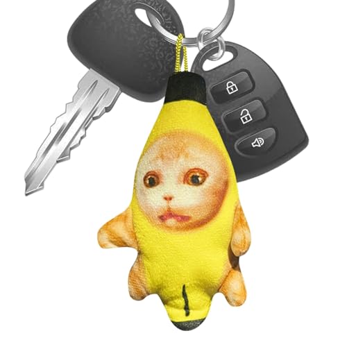Raypontia Bananenkatzen-Plüschtiere, Bananenkatze | Weinender Bananenkatze-Plüsch-Schlüsselanhänger | Trauriges Bananenkatzen-Kuscheltier, niedliche Geräusch erzeugende Katzen-Plüschkissenpuppe von Raypontia