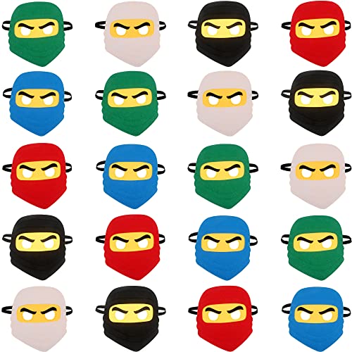 Rcanedny 20 Stück Kinder Ninja Masken Filz Elastische Cartoon Maske für Jungen Mädchen Halloween Kostüm Party Supplies Ninja Thema Geburtstag Favors von Rcanedny