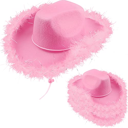 Rcanedny 4 Stück Frauen Cowboyhut mit flauschigen Federn Cowgirl Hüte für Frauen Mädchen Geburtstagsgeschenke Halloween Party Kostüm (Rosa) von Rcanedny