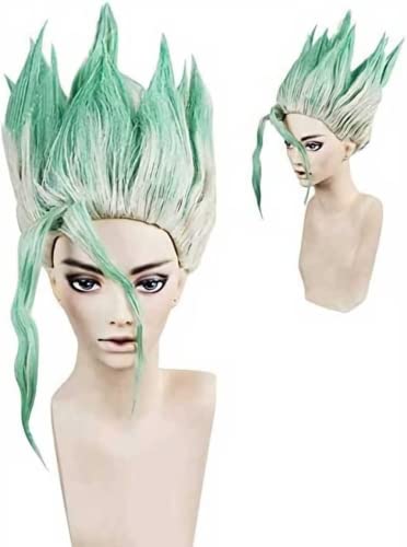 Anime Dr. Stone Cosplay Perücke Ishigami Senku Perücke, grüner Steigung, kurze Perücke, für Halloween, Kostüm party, Anime Shows von Rcrllya