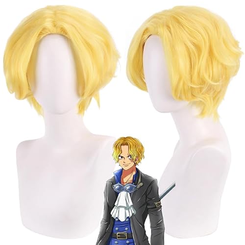 Rcrllya Anime One Piece Sabo Cosplay Perücke kurz Blonde Herren Haar hitze beständige Perücke für Halloween Kostüm Party Rollenspiel von Rcrllya