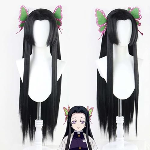 Kochou Kanae Perücke Anime Dämon Slayer Cosplay Kimetsu keine Yaiba Perücke Schwarz Lange Haare Schmetterling Headwear Frauen Halloween Perücken Requisiten von Rcrllya