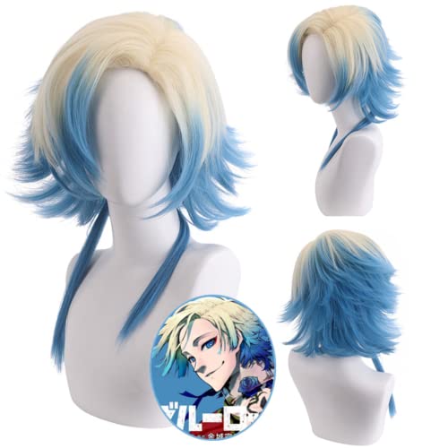 Anime Blue Lock Kaiser Cosplay Perücke Mix Farben Kurzhaar perücken für Halloween Party Kostüm Karneval Perücke Cap von Rcrllya