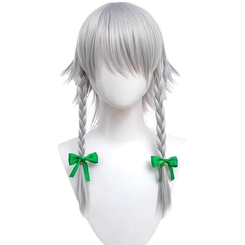 Rcrllya Anime Cosplay Perücke Izayoi Sakuya Perücke Silber und Weiß Doppel geflochtenes kurzes Haar für Touhou-Projekt-Rollenspiele Perücken mit Perücken Kappe Rcrllya Anime Cosplay Perücke Izayoi Sakuya Perücke Silber und Weiß Doppel geflochtenes kurzes Haar für Touhou-Projekt-Rollenspiele Perücken mit Perücken Kappe von Rcrllya