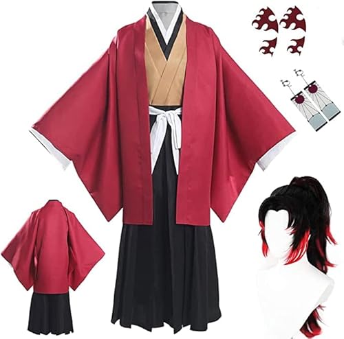 Rcrllya Anime Dämonen-Jägerin Tsugikuni Yoriichi Cosplay Kostüm Kimetsu ohne Yaiba Yoriichi Tsugikuni Cosplay Kostüm Kimono für Männer Damen (M,Tsugikuni Yoriichi Perücke) von Rcrllya