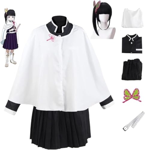 Rcrllya Anime Demon Slayer Cosplay Kostüm für Tsuyuri Kanao Outfit Halloween Kimono Maid Kleid mit Perücke Schmetterling Haarschmuck (Set Perücke,L) von Rcrllya