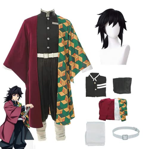 Rcrllya Anime Demon Slayer Kimetsu No Yaiba Tomioka Giyuu Cosplay Kostüm Zubehör Anzug Uniformen Kostüme Perücke Party Geschenk (Set Perücke,L) von Rcrllya