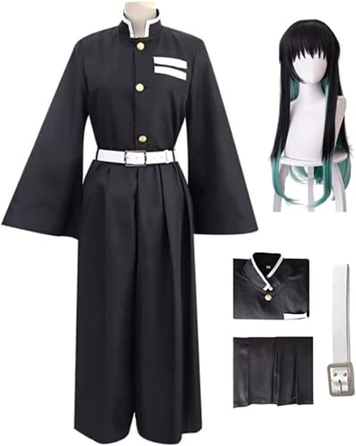 Rcrllya Anime Demon Slayer Tokitou Muichirou Outfit Kimono Maid Kleid Cosplay Kostüm Anzug Uniformen Perücke Erwachsene Party Geschenk (Set Perücke,XXL) von Rcrllya