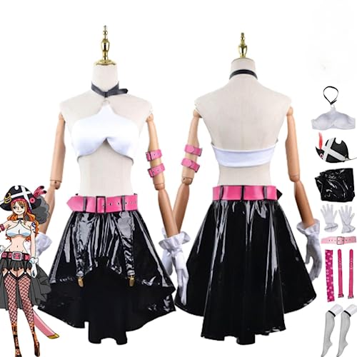 Rcrllya Anime Nami Cosplay Kostüm Outfit Rot Perücke Ohrringe Kinono Full Set Halloween Party Karneval Uniform Ankleide Anzug (Kostüm,XXL) von Rcrllya