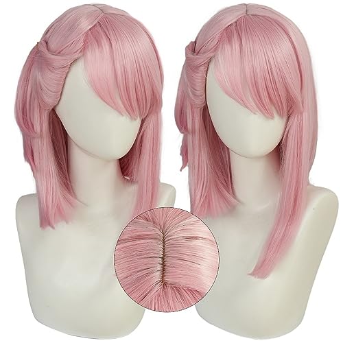 Charlotte Cosplay Perücke Genshin Impact Kurz 30cm Rosa Seite Pferdes chwanz Perücken hitze beständiges Haar Cosplay Anime Party Perücken kappe von Rcrllya