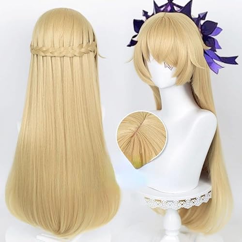 Genshin Impact Fischl Perücke Cosplay Blonde Twin Curly Pferdeschwanz Goldene Gerade Hitze Beständig Haar Erwachsene Halloween Rolle Spielen von Rcrllya