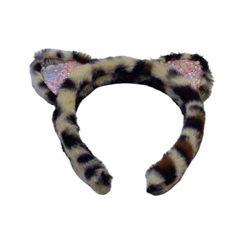 Rdxanc Leopardenmuster Haarreifen Katzen Ohren Form Stirnbänder Halloween Cosplay Kopfschmuck für Halloween Cosplay von Rdxanc