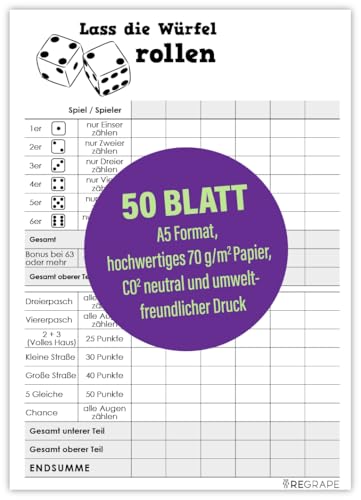 1 x Ersatz Würfelblock, A5, Qualitätspapier, Durchschlagsicher, Made in Germany, umweltfreundlicher Druck von ReGrape