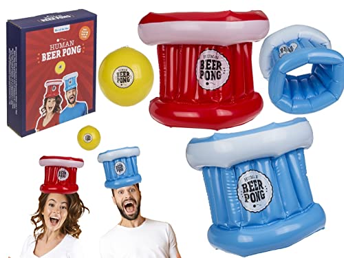 ReWu Partyspiel Partyspaß Trinkspiel Beerpong Bierpong Bierpongset mit 2 Aufblasbaren Hüten und Ball von ReWu