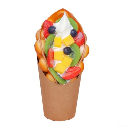 Ei-Waffel-Eiscreme-Modell, simuliertes Ei-Waffelmodell, Eiscreme, Lebensmittel, gefälschte Ei-Waffel-Display, Gourmet für Marktstand, DIY, Handwerk, Laden-Dekoration (bunte Früchte) von ReachMall