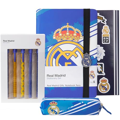 Real Madrid Notizbuch A5 Blanko 95 Blatt Schreibwaren Set mit Kugelschreiber Federmäppchen und Sticker Fussball Geschenk Real Madrid Notizbuch A5 Blanko 95 Blatt Schreibwaren Set mit Kugelschreiber Federmäppchen und Sticker Fussball Geschenk von Real Madrid