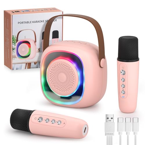 Geschenke für Kinder, RealPlus Kids Karaoke mit 2 Mikrofonen, Tragbare Karaoke mit LED-Party Lichter und Stimme wechselnde Effekte, Geschenke für Alter 3-15 Kinder, Jungen, Mädchen, Party von RealPlus