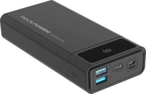 RealPower PB-20k Powerbank 20000 mAh USB PD Lithium Schwarz Statusanzeige von RealPower