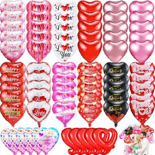 Realspring 70 Stück Valentinstag Luftballons Set Rot Happy Valentine's Day Folienballons 45,7 cm Herzförmige Luftballons Valentinstag Herz Ballons Dekorationen für Valentinstag Besondere Nacht Süßeste von Realspring