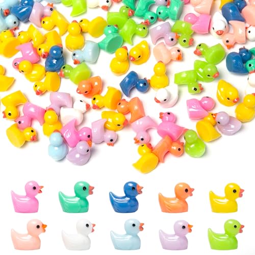 Rebanky 120 Stück Mini Ente Harz Bunte Kleine Enten Niedliche Harz Enten Mini Enten Figuren Deko zum Basteln Miniaturgarten Aquarium Landschaft Puppenhaus Ornament(10 Farben) von Rebanky