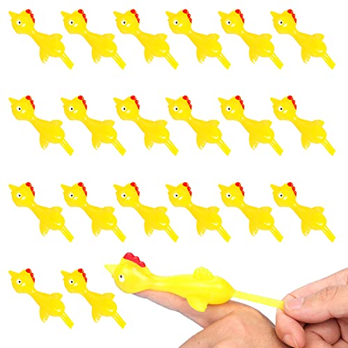 Rebanky 20 Pcs Schleuder Huhn Strecken Fliegende Hühner Lustig Finger Dehnbar Huhn Neuheit Flick Spielzeug Party Favors Geschenk für Kinder von Rebanky