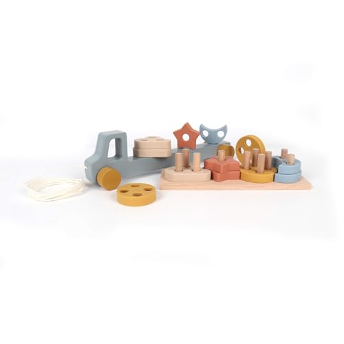 Rebecca Mobili Montessorianischer LKW aus Holz, Truck-Spiel mit Formen, Montessori-Spielzeug, interaktives und intuitives Spiel, für Kinder von 3 4 5 Jahren, Geschenkidee für Kinder - Art. KR9025 von Rebecca Mobili