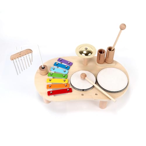 Rebecca Mobili Musikinstrument Spielzeug für Kinder, Xylophon Tamburin, Spiel aus Holz, für Kinder von 3 4 5 Jahren, Geschenkidee für Kinder - Maße HxBxT: 8 x 39 x 23 cm - Art. KR9012 von Rebecca Mobili