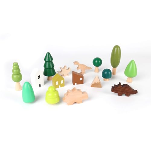 Rebecca Mobili Wald Set aus Holz, Dinosaurier und Bäume für Kinder, Rollenspiel, 16 Teile, Montessorianisches Spielzeug, für Kinder 3 4 5 Jahre, Geschenkidee für Kinder - Art. KR9023 von Rebecca Mobili