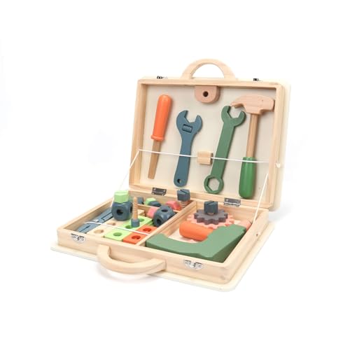 Rebecca Mobili Werkzeugkoffer für Kinder aus Holz, Montessorianisches Spiel, Rollenspiel, für Kinder ab 3 Jahren, Geschenkidee für Kinder - Maße HxBxT: 6 x 29,5 x 22,5 cm - Art. KR9010 von Rebecca Mobili