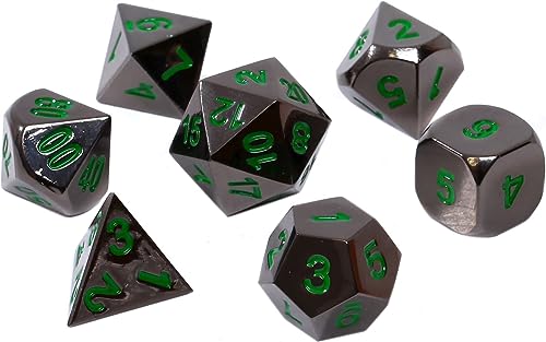 Knochen-Set REBEL RPG - Metall - Schwarzer Stahl mit grünen Zahlen von Rebel