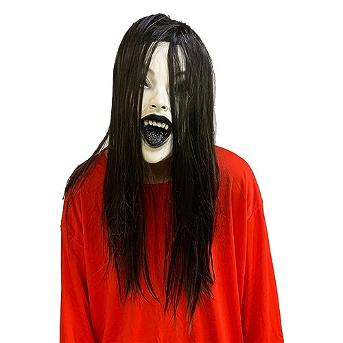 Halloween Creepier Party Cosplays Kostüm gruselige Kopfbedeckung Frauen Kopfbedeckung Gruselige weinende Frau Kopfbedeckung mit langen Haaren gruselige Frau Maske Horror Teufel Maske Horror Maske mit von Rebellious