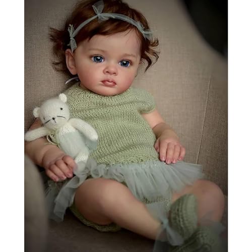 Reborn Baby Mädchen-50CM 20 Zoll Reborn Puppen Lebensecht Babypuppe Wie Echtes Silikon Baby Puppe Mit Haaren Echte Babypuppe von Reborn Baby