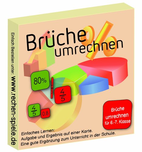 Rechen-Spiel Brüche umrechnen in Dezimalzahlen und Prozente, leicht Lernen mit Karteikarten von Rechen-Spiel