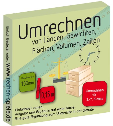 Umrechnen von Längen, Gewichten, Flächen Volumen und Zeiten, leicht Lernen mit Karteikarten, für Mathematische Fähigkeiten von Rechen-Spiel