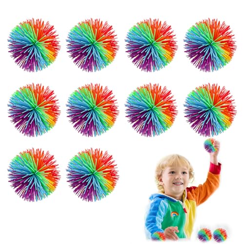 10 Stück weiche sensorische Zappelbälle aus Silikon – mehrfarbige, regenbogenfarbene Fadenförmige Stressbälle zur Entspannung, 6 cm, Squishy Wuschelball von Recitem