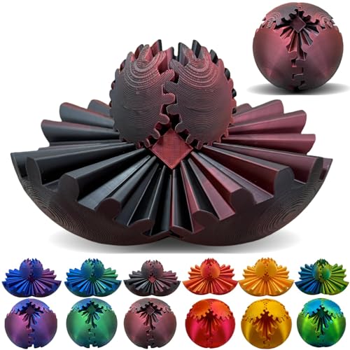 Gear Ball – 3D-Gedruckter Fidget Ball, Anti Stress Spielzeug, Spin Ball, Squeeze Toy, Fidget Spielzeug, Sensory Toys, Geschenke für Kinder ab 6 Jahren (Grau) von Recitem