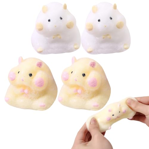 Hamster Spielzeug Kinder, Cartoon Hamster Squeeze Toy, Umweltfreundliches Silikon Anti Stress Spielzeug, Squishy Fidget Spielzeug, Sensory Toys, Geschenke für Kinder (Gelb & Weiß Hamster, Stück, 4) von Recitem