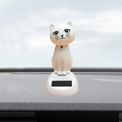 Recitem Auto Solar Wackelfigur Katze, Solar Wackelfiguren Tanzende Kleine Katze, Katze Solarfigur Statue Auto Armaturenbrett Deko Ornamente, Solarfigur Wackelfigur für Auto Haus Oder Büro (1 Weiß) von Recitem