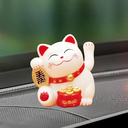 Recitem Auto Solar Winken Händen Glückliche Katze, Lucky Cat Solar Wackelfiguren Tanzende Winkekatze, Solarfigur Statue Auto Armaturenbrett Ornamente, Wackelfigur für Auto Haus Oder Büro (1 Weiß) von Recitem