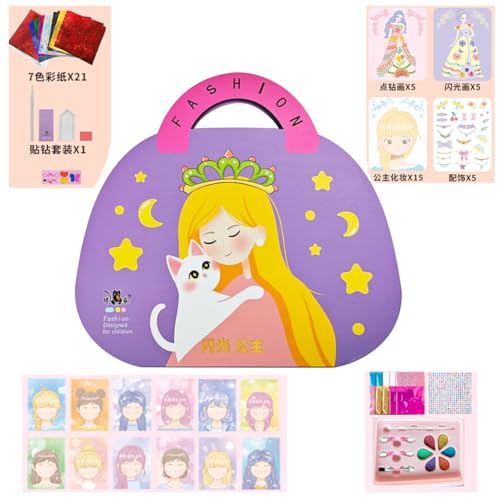 Recitem Princess Dress Up Set | 3-in-1 Verkleidungskiste für Kinder mit Prinzessin Zubehör für Mädchen | Fantasie-Make-up Sticker Bücher & Bastelset (Lila) von Recitem