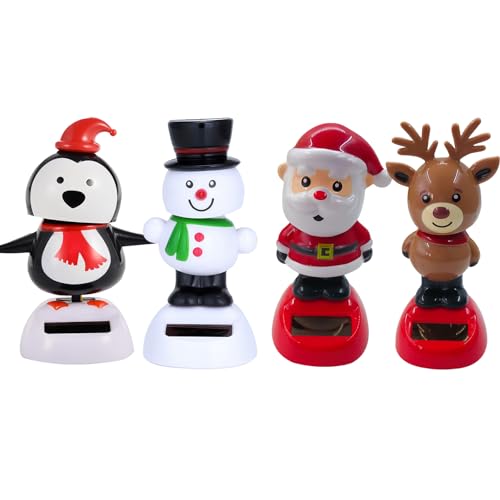 Recitem Wackelfigur Solar Weihnachtsfigur Elch,Solarbetriebener Schwingender Weihnachtsmann, Tanzende Figur Spielzeug für Zuhause Büro Dekoration 4 Stück (4-teiliges Set) von Recitem