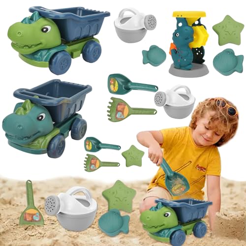 Sandspielzeug Set, Dinosaurier Sandspielzeug mit Muldenkipper, Gießkanne, Schaufel und Rechen, Netzbeutel, Tiersandformen, Sandburg für Sandkasten Camping Jungen Mädchen 3 4 5 6 7 8 Jahre (A & B) von Recitem