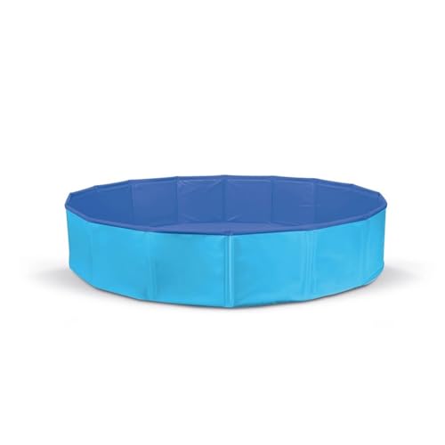 Record Hundepool – Material PVC – Maße: Ø 120 x H 30 cm – Farbe Blau – Spiel und Spaß – geräumig, stabil und langlebig – ausgestattet mit Ventil zum Entleeren von Record