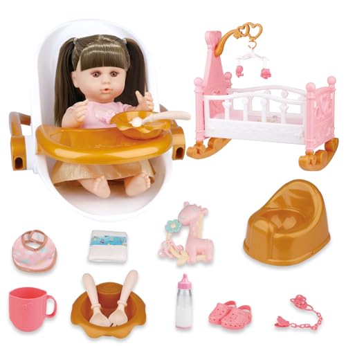 RedCrab Baby Puppenset mit Zubehör, 32cm Spielpuppe mit Trinkfunktion, Puppenbett, Fütterungsstuhl, Kleidung, Flasche, Töpfchen, Nippel, Windeln, Spielzeug Geschenk für Mädchen ab 3 Jahre RedCrab Baby Puppenset mit Zubehör, 32cm Spielpuppe mit Trinkfunktion, Puppenbett, Fütterungsstuhl, Kleidung, Flasche, Töpfchen, Nippel, Windeln, Spielzeug Geschenk für Mädchen ab 3 Jahre von RedCrab