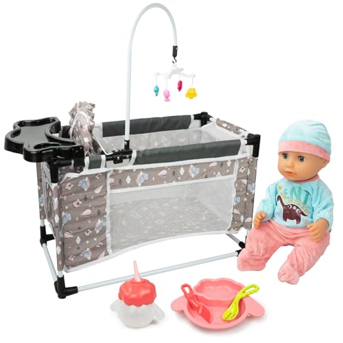 RedCrab Babypuppe Fütterungsspielzeug Set mit Puppenbett, Realistischer Puppe mit Funktion - Kann Wort, Trinken und PIPI Machen, Rollenspielspielzeug Geschenke für 3 4 5 6 + Jahre Mädchen von RedCrab