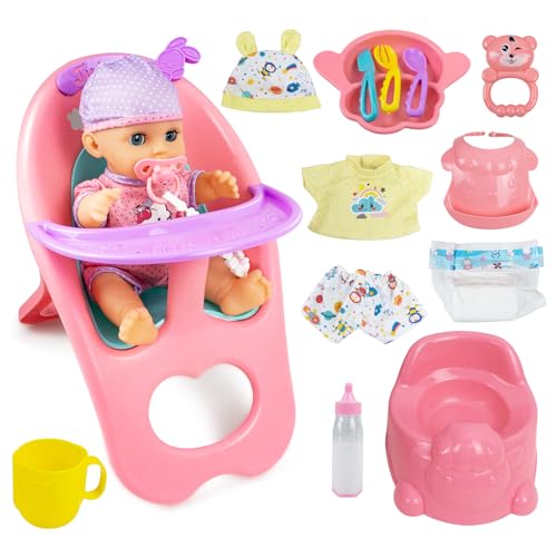 RedCrab Babypuppe Spielset, Spielpuppe mit Funktionen - Kann Trinken und PIPI Machen, 18-teiliges Puppen Zubehör mit Babypuppe, Hochstuhl, Puppenflasche, Schnuller, Windeln, Baby Puppe Kleidung von RedCrab