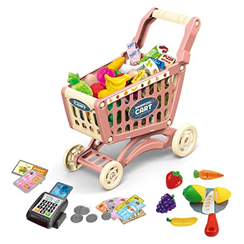 RedCrab Einkaufswagen für Kinder, 64 Stück Kaufladen Einkaufswagen Zubehör Set, Übergröße Rollenspiel Trolley Cart Spielset Lernspielzeug Geschenk für Kinder ab 3+ Jahren Junge Mädchen von RedCrab