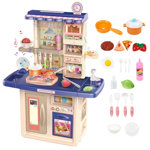 RedCrab Kinderküche Spielküche mit 56 Zubehör, Kinderspielküche mit Spüle Herd Kühlschrank Öfen, 86cm Hoch Küchenspielzeug für Kinder Jungen und Mädchen ab 3 Jahre(Blau) von RedCrab