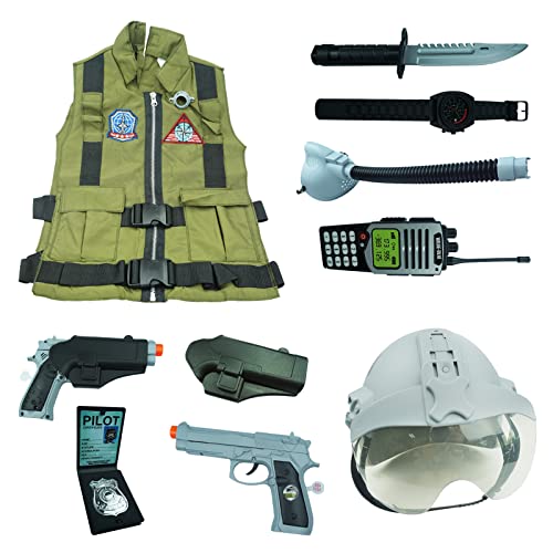 RedCrab Pilot Kostüm Kinder mit Luftwaffenhelm Karneval Halloween Piloten Kostüm Party Zum Thema Cosplay Kostüme für Kinder,7 Teiliges von RedCrab