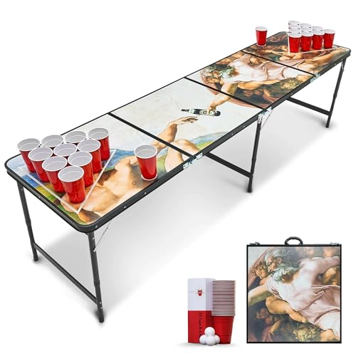 RedCupShop® Bierpong Tisch 'Schaffung des Bieres' Set | Klappbarer Tisch inkl. 25 Bechern & 4 Bällen | Wasserabweisend & Kratzfest | Tragbarer Beer Pong Tisch von RedCupShop